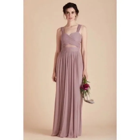 Birdy Grey Elsye Bridesmaid Dress in Mauve Mesh Cutouts Maxi Gown Size Small NWT - Picture 2 of 16